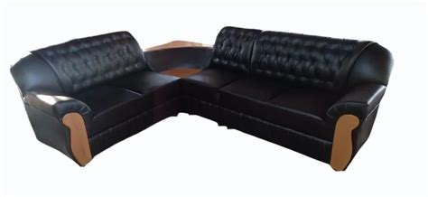 7 Seater Black Leather Wooden L Shape Sofa Set At Rs 23000 Set In