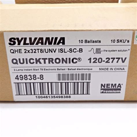 LOT OF 10 SYLVANIA 49838 QHE2X32T8 UNV ISL SC B 120 277V QUICKTRONIC TM