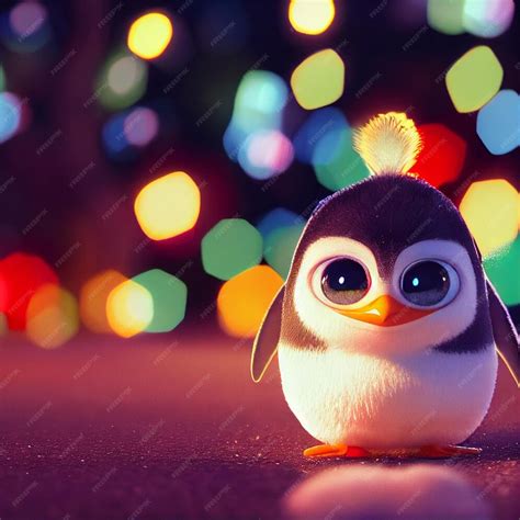 Premium Photo Cute Baby Penguin With Big Eyes And Christmas Lights 3d