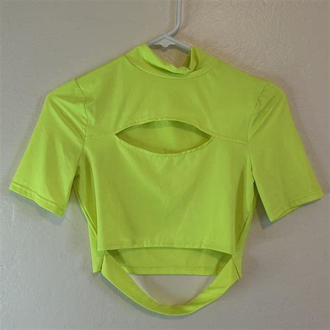 Neon Green Crop Top Womens Large 100 Polyester Depop