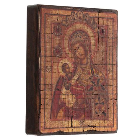 Icona Greca Serigrafata Antichizzata Madonna Cristo X Cm Vendita