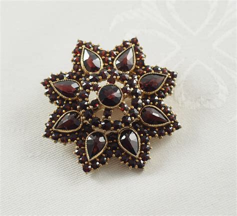 Vintage Bohemian Garnet Star Brooch In 900 Silver Gilt Etsy