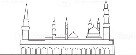 Single Continuous Line Drawing Of Historical Mosque Or Masjid An Nabawi