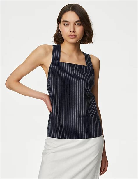 Linen Rich Striped Square Neck Cami Top Mands Us