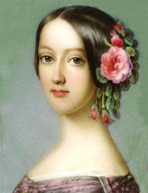 An Old Painting Of A Woman With Flowers In Her Hair Wearing A Pink Dress