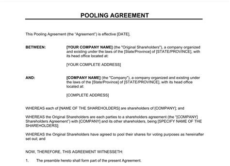 Pooling Agreement Template