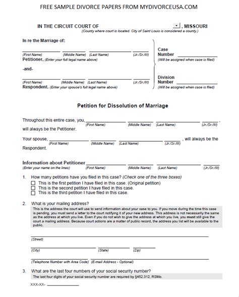 Free Printable Divorce Papers Missouri Printable Divorce Papers