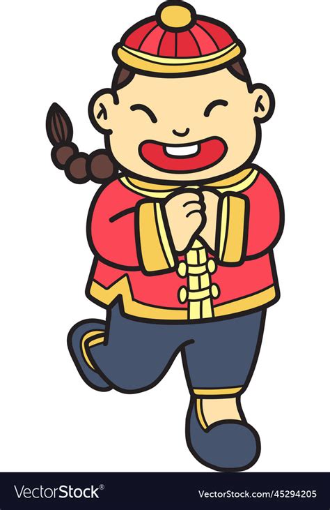 Hand drawn chinese boy smiling and happy Vector Image