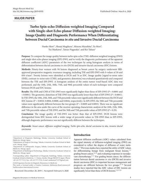 PDF Turbo Spin Echo Diffusion Weighted Imaging Compared With Single