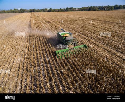 Corn Harvest John Deere Combine Harvesting Corn Aerial