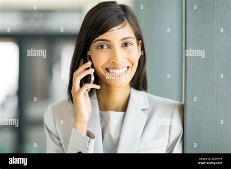 Happy Indian Business Woman Talking On Cell Phone Stock Photo Alamy