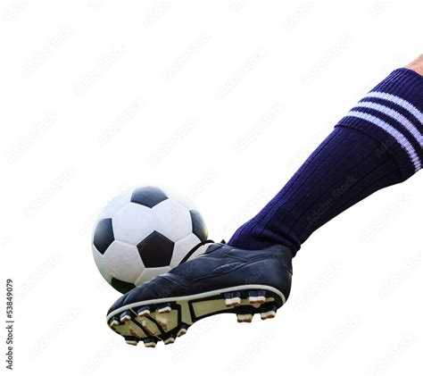 foot kicking soccer ball isolated with clipping path Stock Photo | Adobe Stock