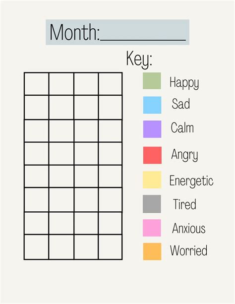 Monthly Mood Chart Mood Tracker Daily Mood Tracker Printable Mood Chart Colorful Daily Log