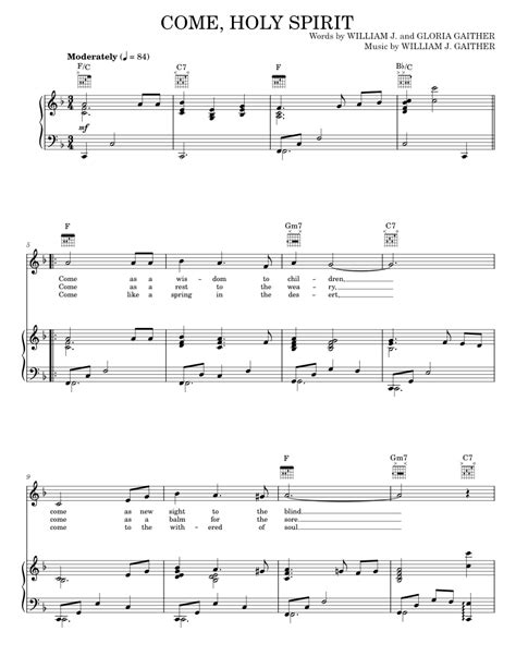 Come Holy Spirit Sheet Music For Piano Vocals By Bill And Gloria