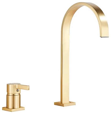 Brushed Gold Solid Brass Deck Mounted Bathroom Sink Faucet Modern