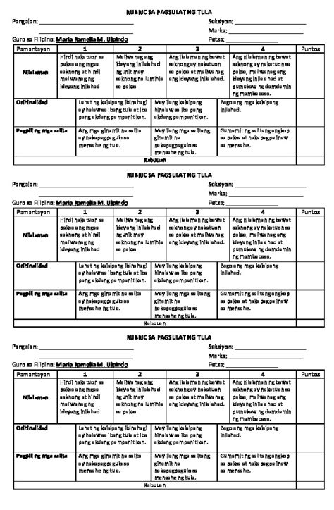 Rubric Sa Pagsusulat NG Tula - PDFCOFFEE.COM