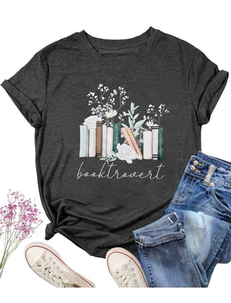 Booktrovert Shirt Women Book Lovers Ts T Shirts Funny Wildflowers Book Reading Tee Bookworm