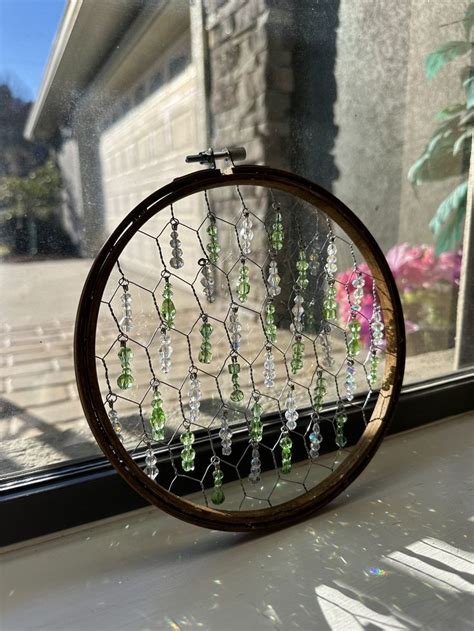 Glass Bead Chicken Wire Suncatcher Handmade Suncatcher Embroidery Hoop