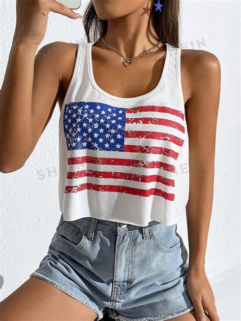 SHEIN EZwear Summer Outfit USA American Flag Print Tank Top SHEIN USA