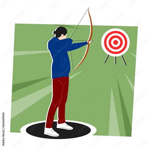 Vetor De Male Archer Aiming At Target Board Man Holding Bow And Arrow