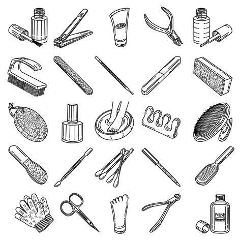 Women Pedicure tools Set Icon Vector. Doodle Hand Drawn or Outline Icon ...