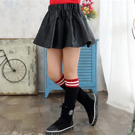 Fancy Girls Leather Skirts With Crystal Kids Leather Mini Skirt For