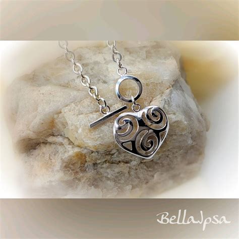 925 Sterling Silver Heart Toggle Necklace Heart Toggle Puffy Etsy