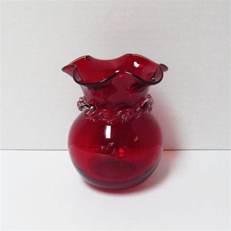 Vintage Hand Blown Ruby Red Glass Vase Etsy Red Glass Hand Blown Glass Vase