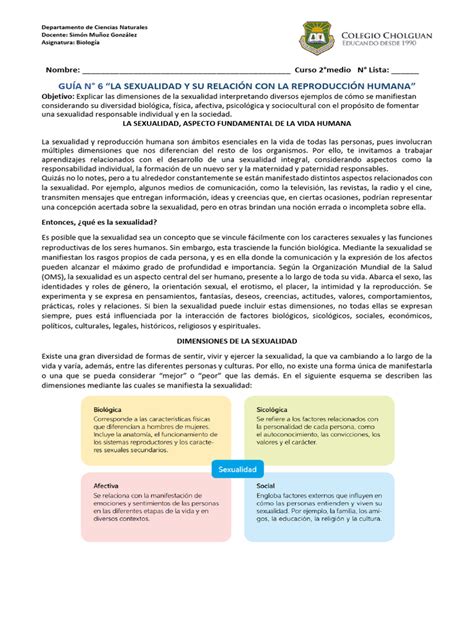 14 GuÍa N°6 La Sexualidad Y Su RelaciÓn Con La Reproduccion Humana Pdf La Sexualidad