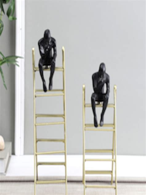 Buy Aapno Rajasthan Set Of 2 Gold Toned Black Simple Ladder