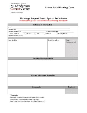 Fillable Online Mdanderson Histology Request Form Special Techniques