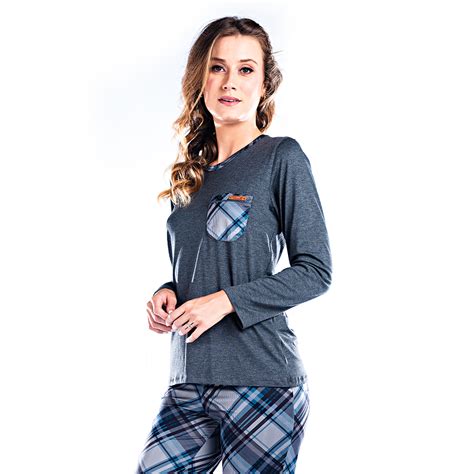 Pijama Feminino Valentina Xadrez Azul Vairelli