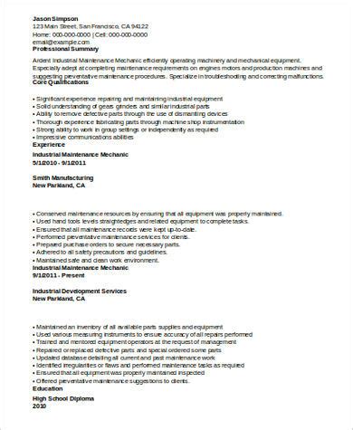 Download Free Industrial Maintenance Mechanic Resume Example .Docx ...