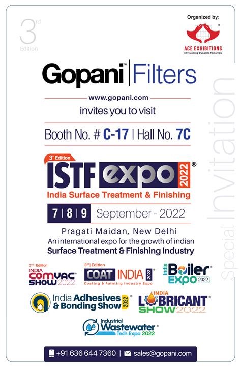 Gopani Filters Invites You To Attend The 3rd Edition Of India Surface Treatment And Finishing