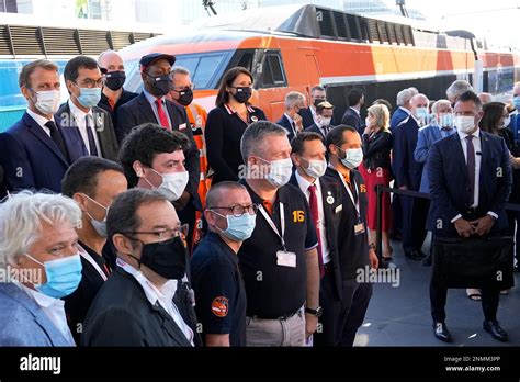 French President Emmanuel Macron Top Left And French Railway Operator