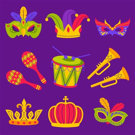 Colecci N De Elementos De Dise O De Mardi Gras Planos Vector Gratis