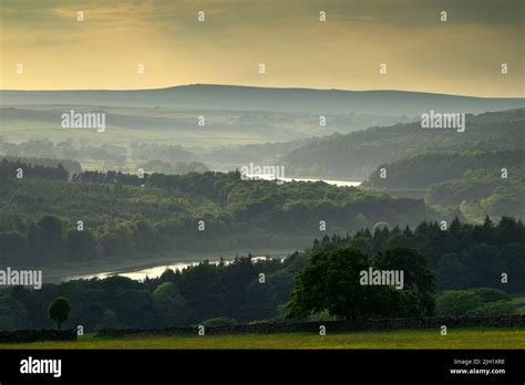 Long Distance Scenic Summer Pastoral Evening Vista Wooded Hillsides