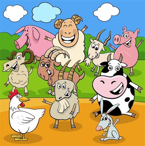 Grupo De Personagens De Animais De Fazenda Dos Desenhos Animados Na