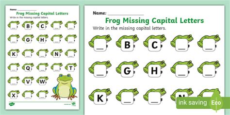 FREE Frog Missing Capital Letters Worksheet Twinkl