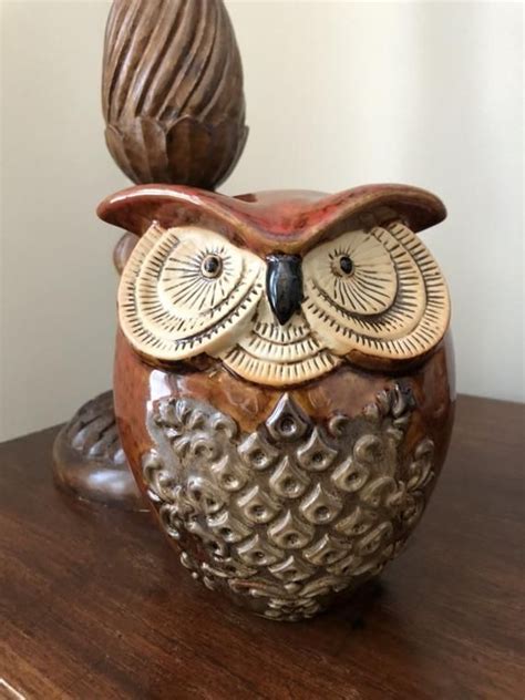 Retro Owl Statue Large Brown Ceramic Figure Vintage Etsy Boho