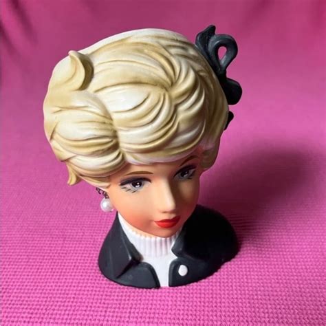 Napco Accents Vintage 95s Napco Blonde Lady Head Vase Black Bow