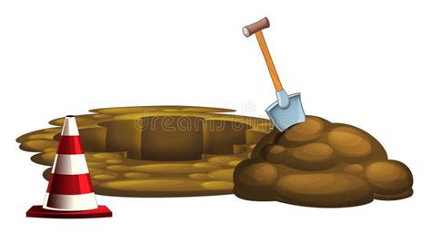 Cartoon Mud Hole Or Earth Construction Site Isolated Illustration For
