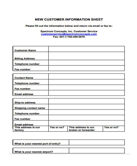 New Customer Information Form Template