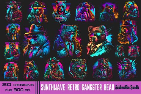 Synthwave Retro Gangster Bear Bundle By Mulew Art Thehungryjpeg