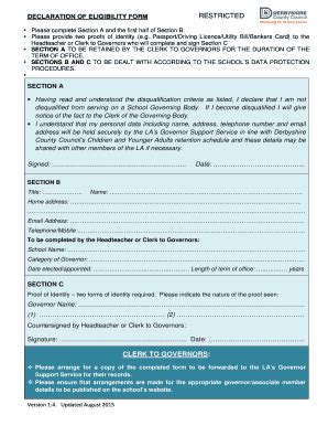 Fillable Online DECLARATION OF ELIGIBILITY FORM August 2015 V1 Fax