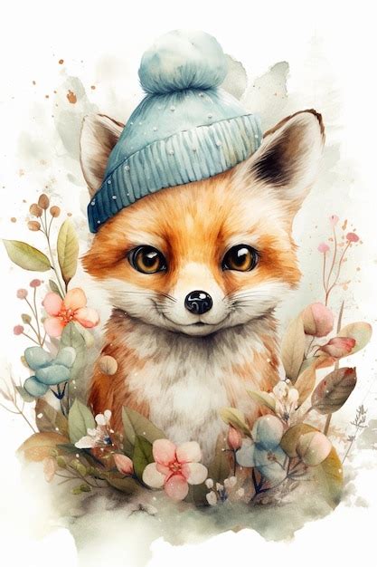 Premium Ai Image There Is A Watercolor Painting Of A Fox Wearing A