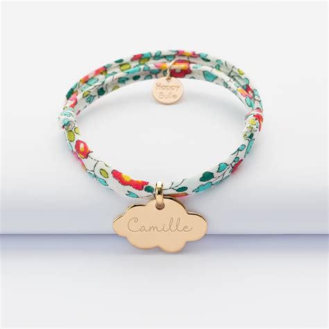 Bracelet Liberty enfant personnalisé prénom médaille gravée nuage plaqué or