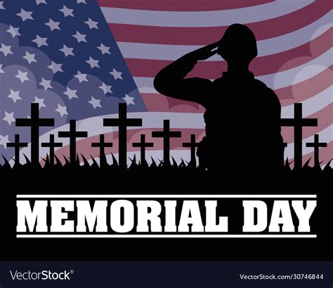 Memorial day with usa flag and soldier silhouette Vector Image