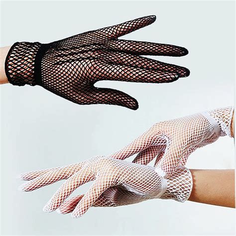 Pair Women Elastic Short Lace Mesh Gloves Bride Model Party Dance