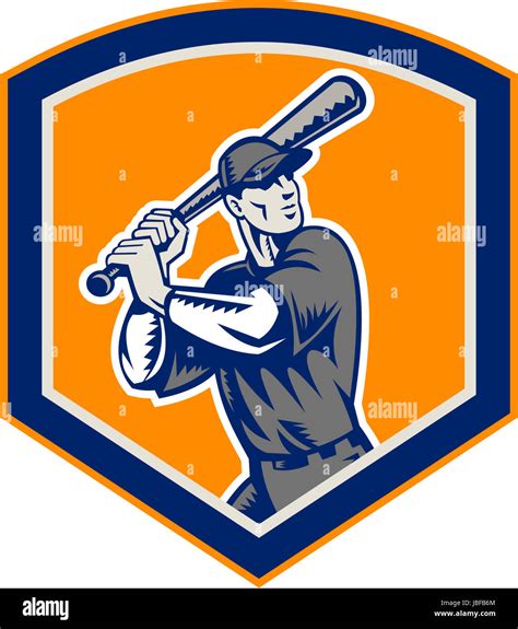 Illustration Of A American Baseball Player Batter Hitter Batting Set